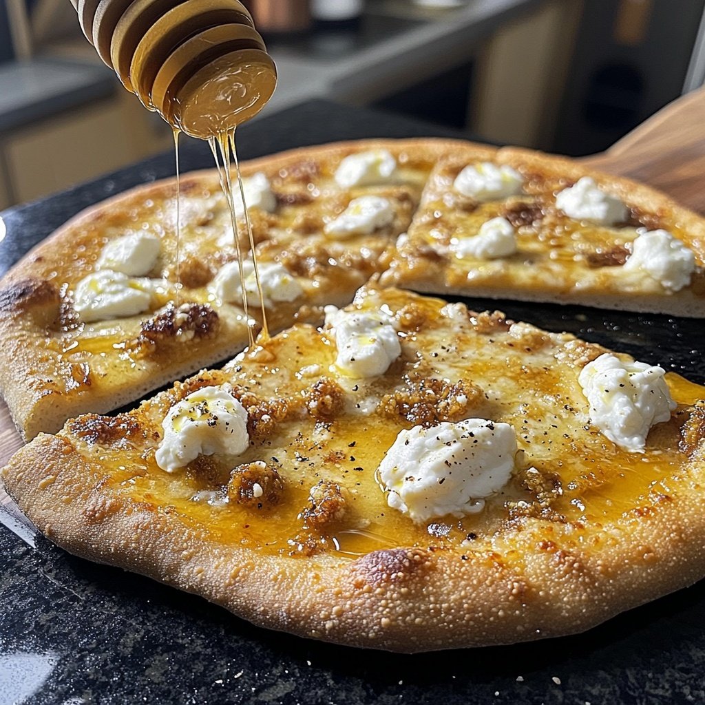 Pizza mit Ziegenkäse und Honig
