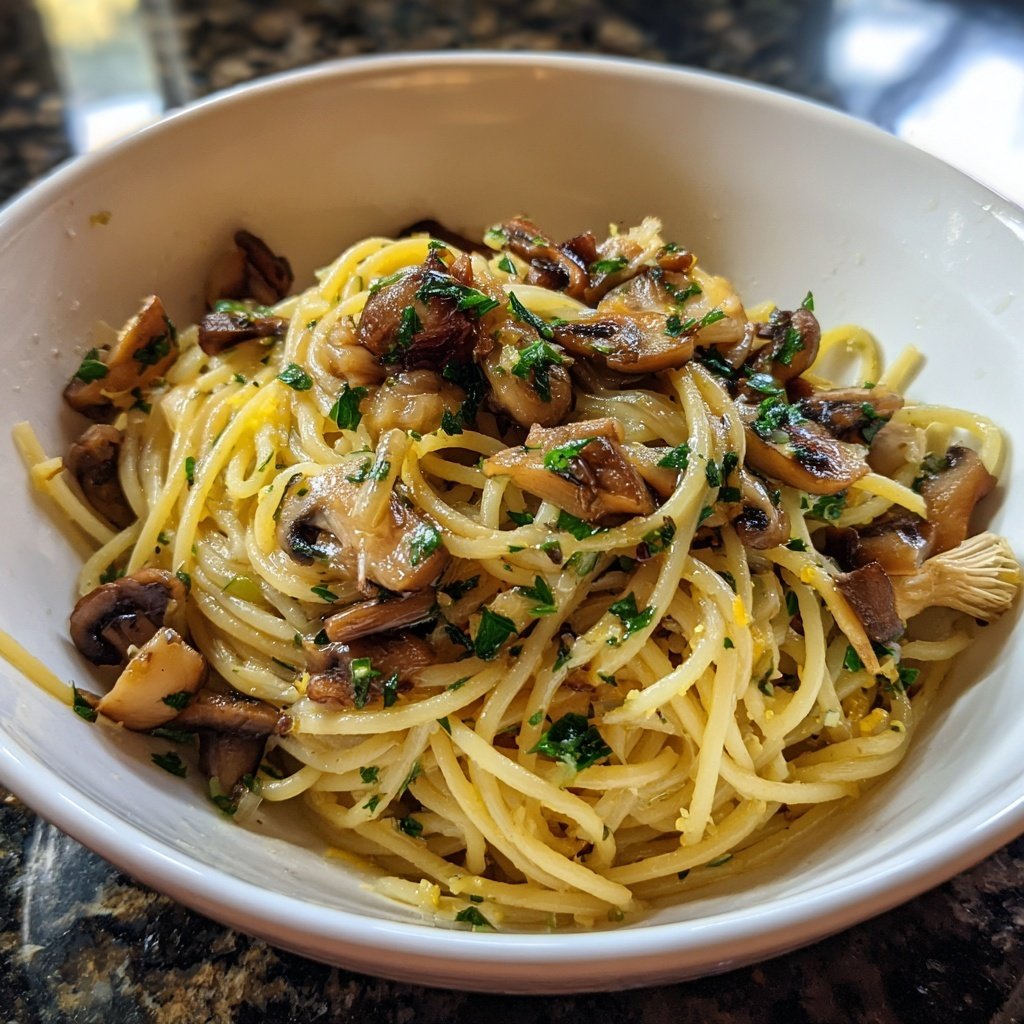 Spaghetti mit Pilzen und Petersilie